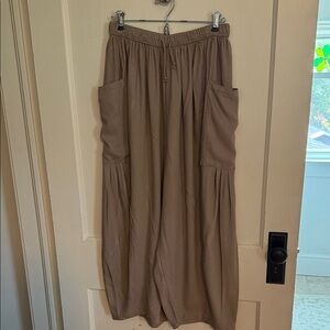 Brown Wide-Leg Pants with Pockets